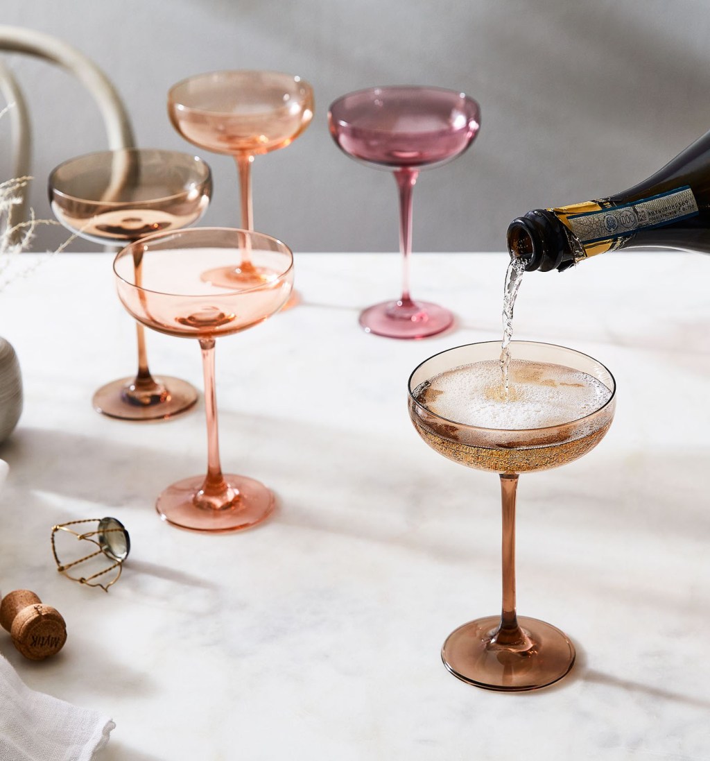 best coupe champagne glasses hand-blown in assorted colors set