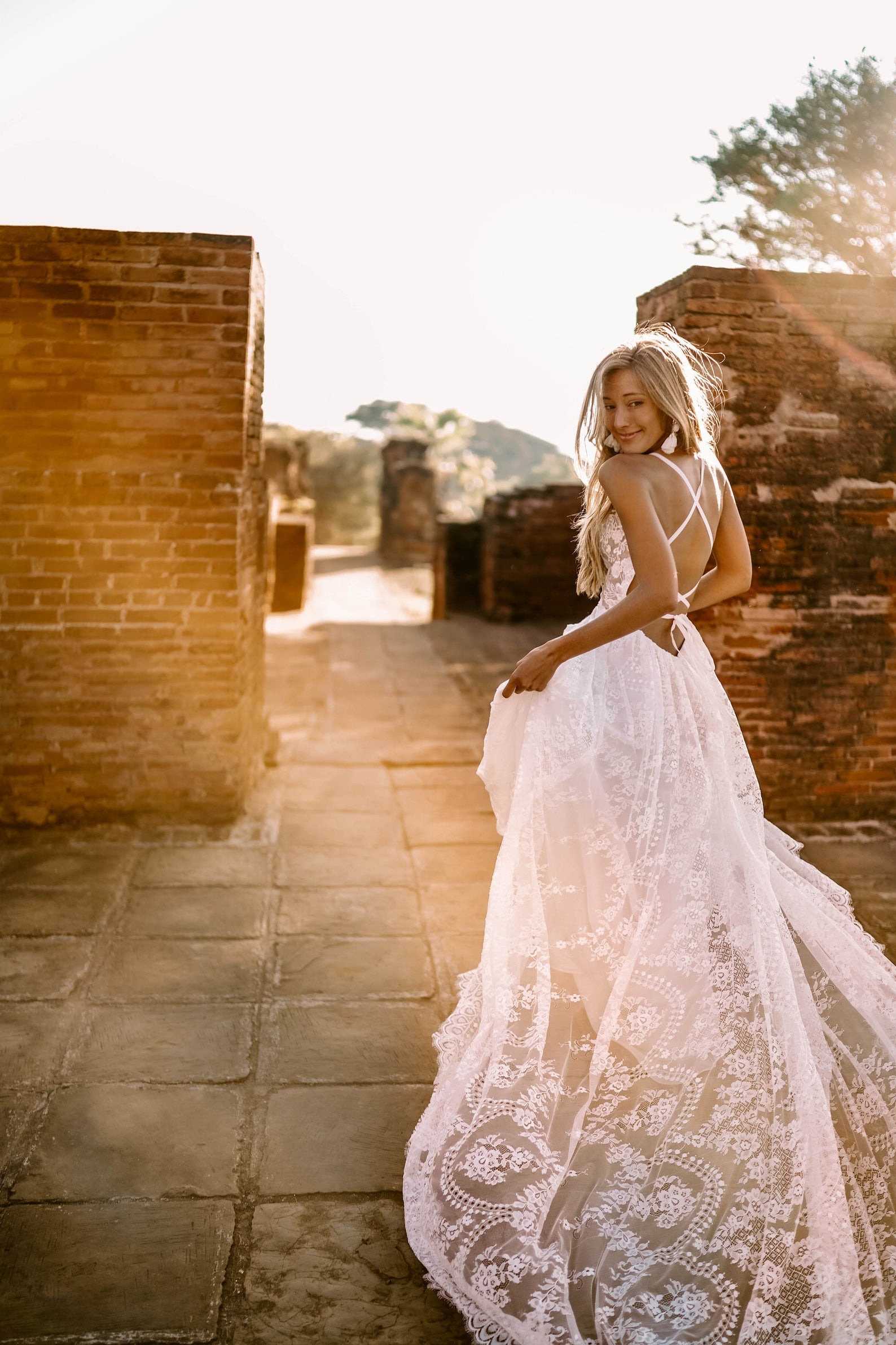 lace boho wedding dresses sold online by Flora and Lane on Etsy