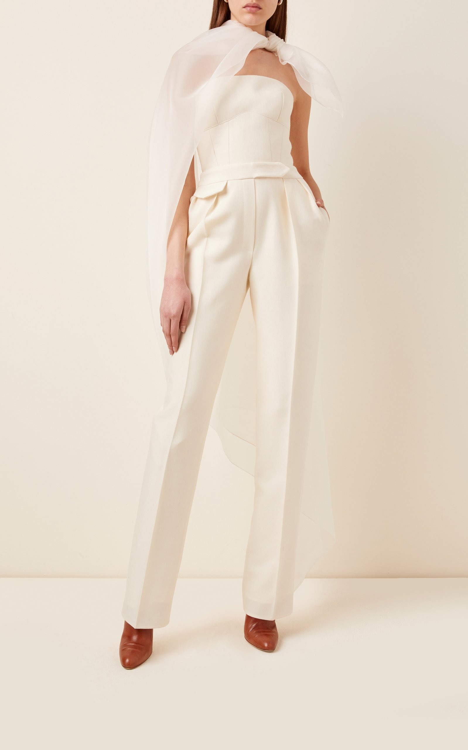 white strapless Brandon Maxwell wedding jumpsuit