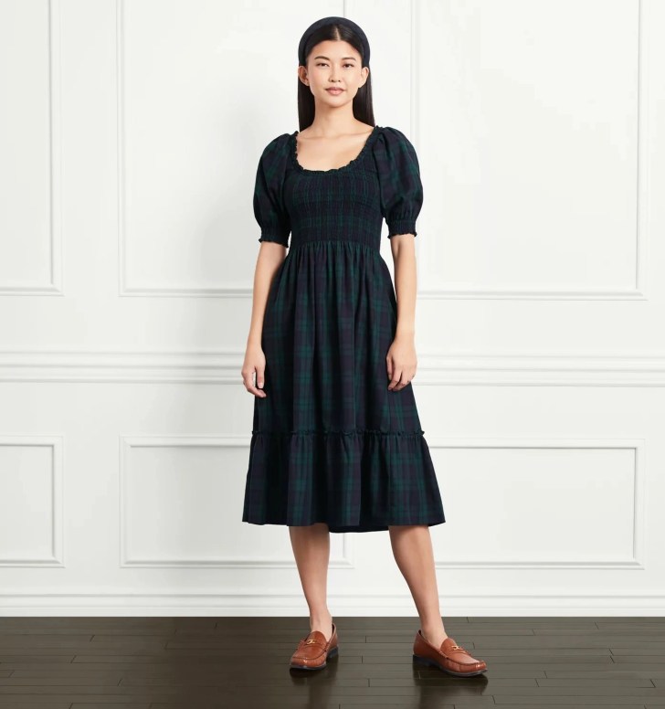 green plaid nap dress best casual Christmas outfits for holiday party