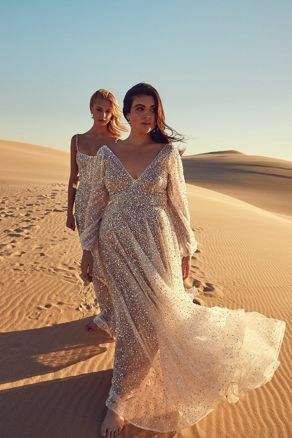 Chosen by Kyah curvy sparkling wedding dress with a deep v plunging neckline