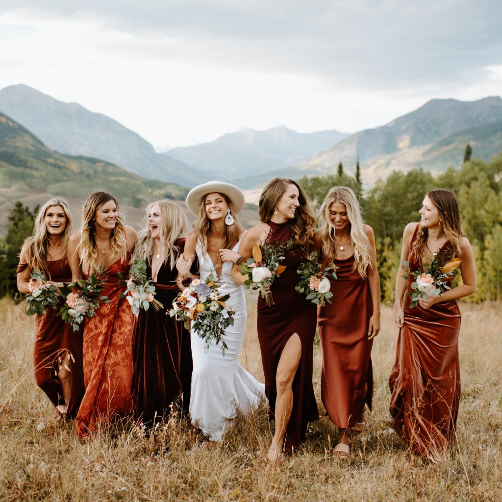 mismatched burgundy bridesmaid dresses