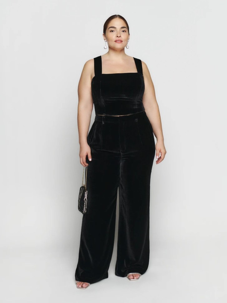 plus size black velvet two-piece jumpsuit best work Christmas party outifts