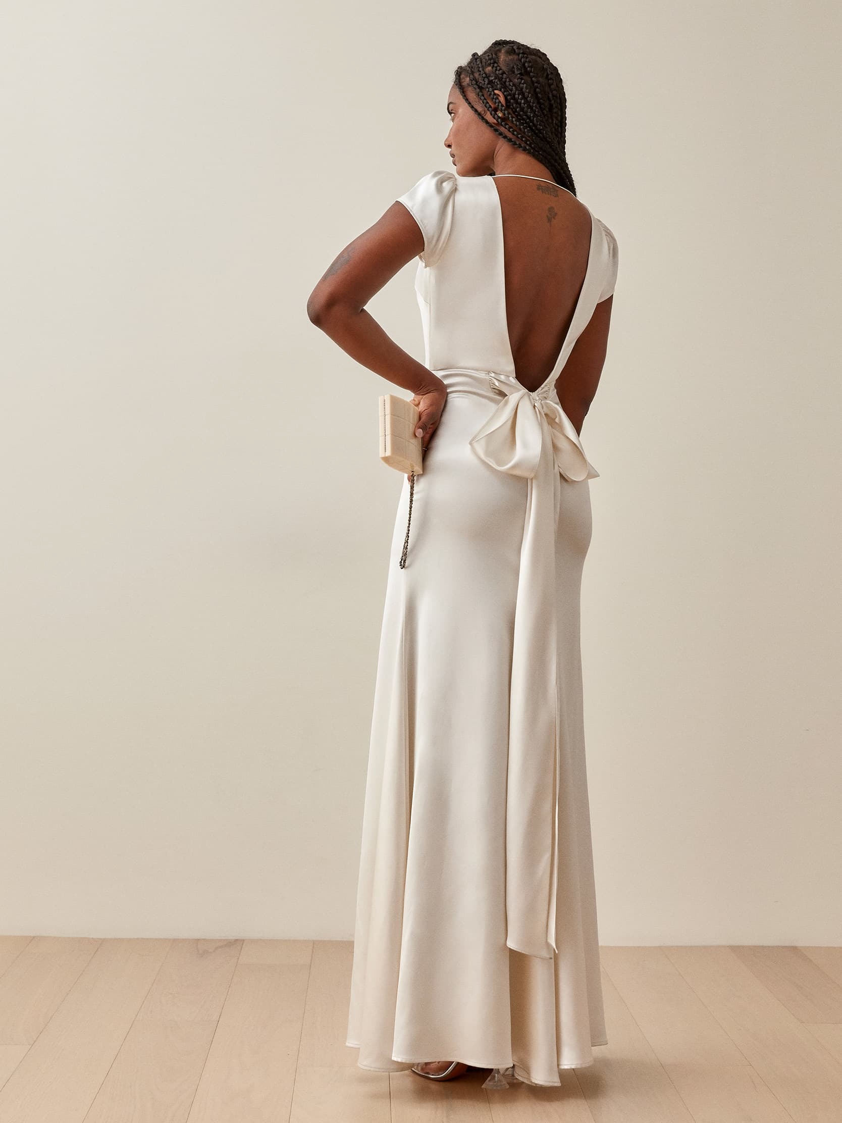 the Reformation Geranium online wedding dress made of silk charmeuse
