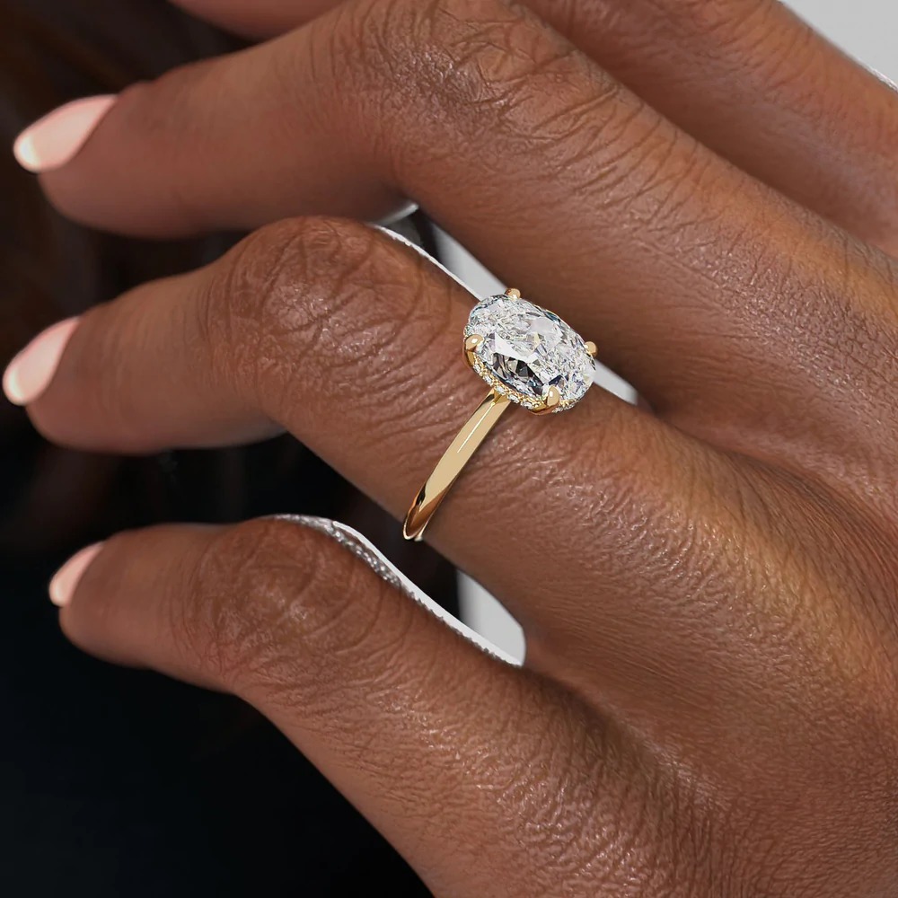 solitaire diamond hidden halo gold simple engagement rings