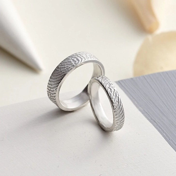 unique personalized fingerprint mens white gold wedding bands