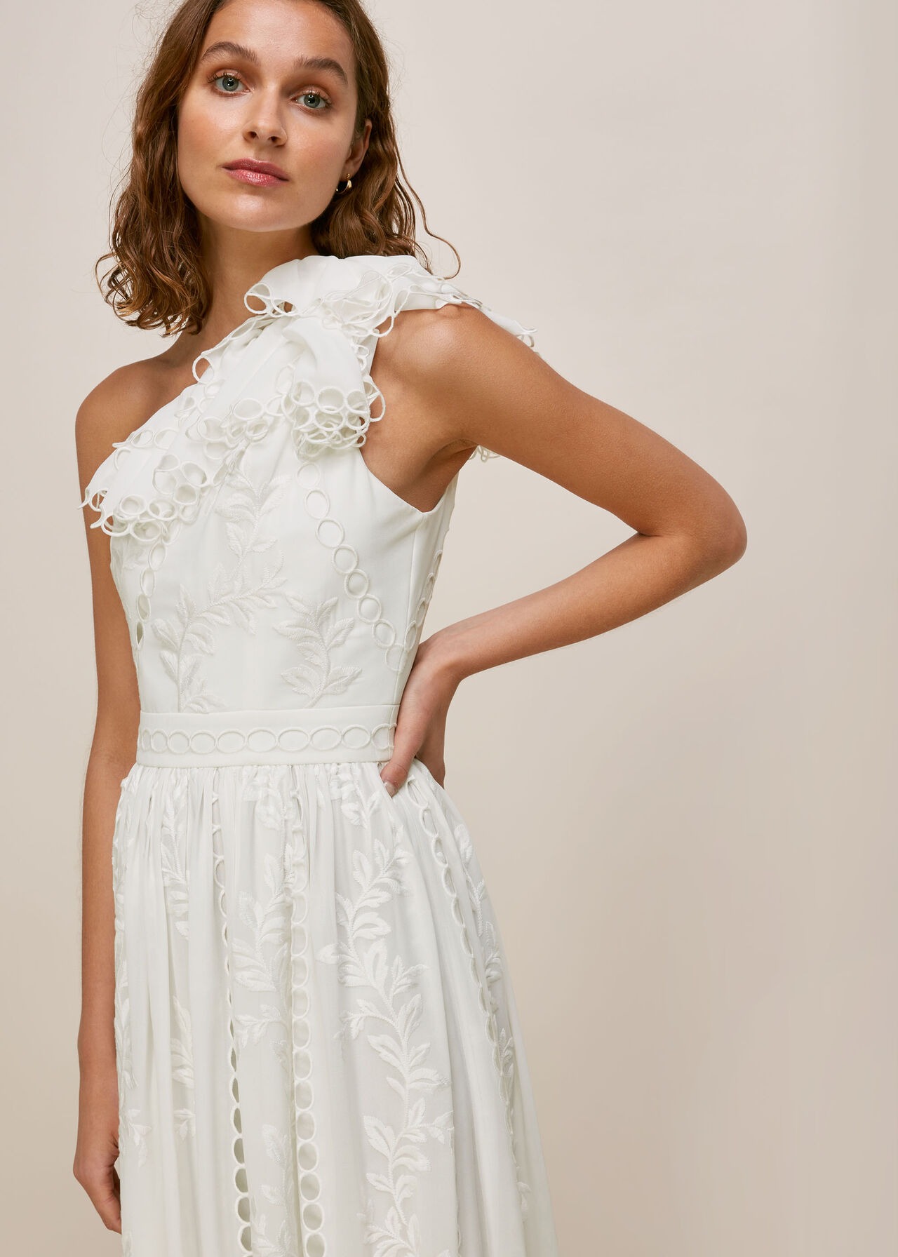 Whistles Adelaide one shoulder floral embroidered wedding dress